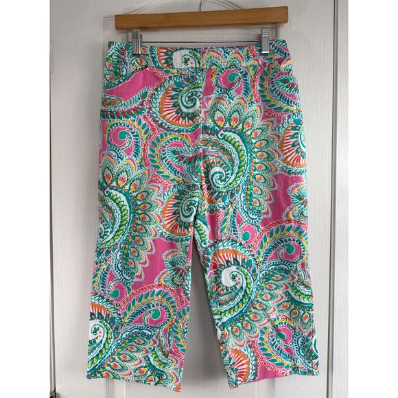 Susan Graver Women's Capri Pants Multicolor Paisley Print Cotton Spandex Size 6 - Picture 1 of 9